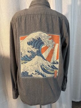 Custom Upcycled Banana Republic "Great Wave" Graphic Shirt